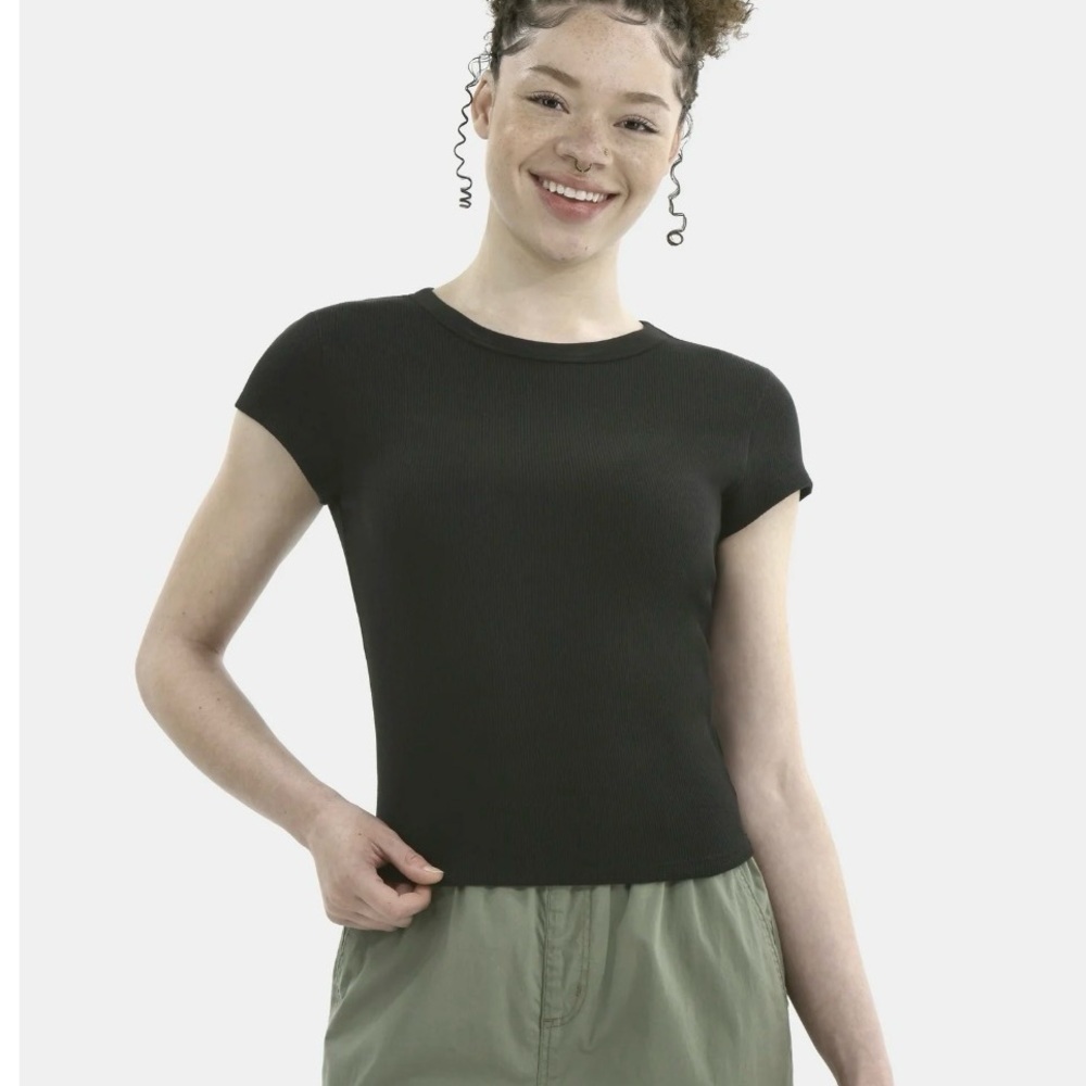 No Boundaries Black Ribbed Short Sleeve Tee